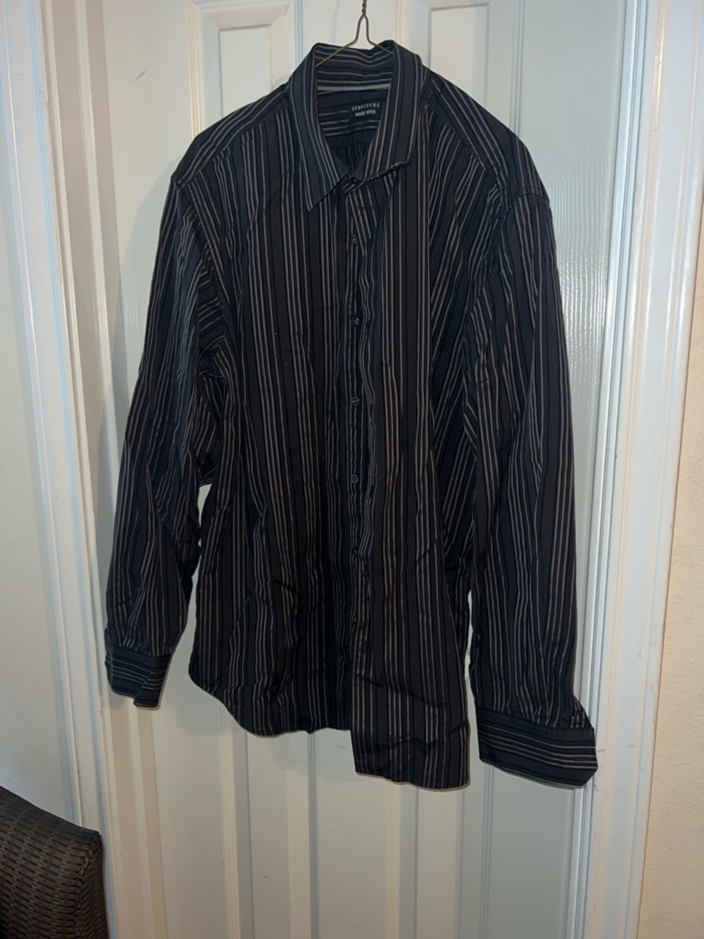 Structure Men's Black Button-Down Shirt with White and Gray Stripes
